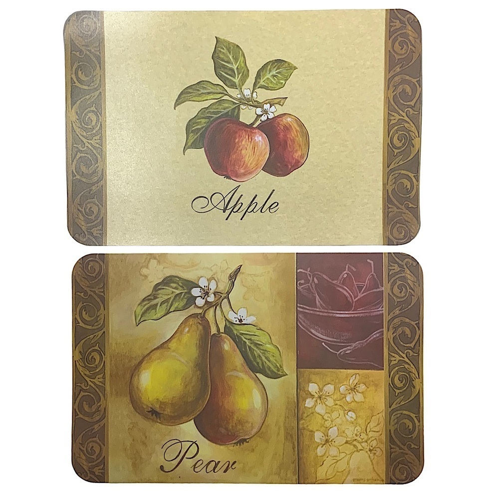 Heirloom Apple Pear Placemats Fruit Reversible Wipe Clean Multicolor 4 Piece Set